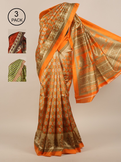 

Pothys Pack Of 3 Jute Silk Sarees, Orange
