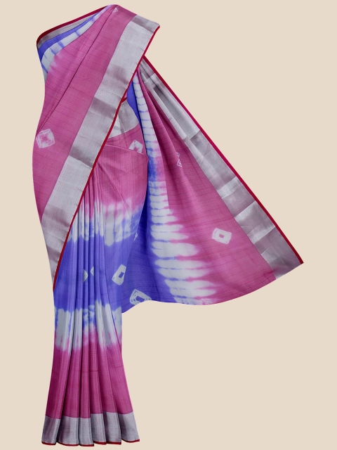 

KLM Fashion Mall Blue & Pink Bandhani Zari Silk Blend Banarasi Saree