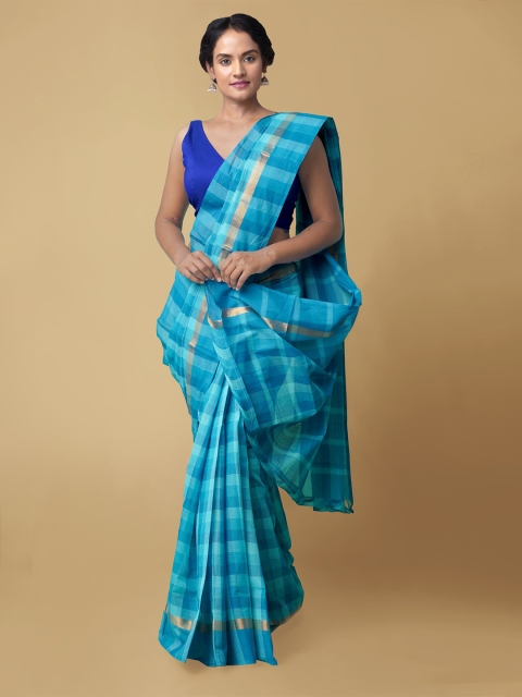 

Unnati Silks Blue Checked Pure Cotton Mangalagiri Saree
