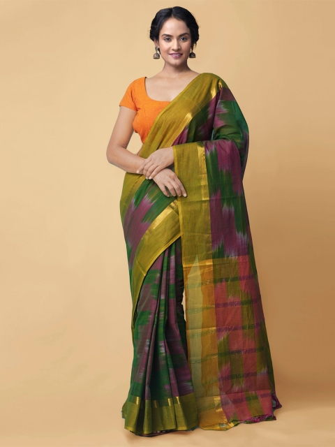 

Unnati Silks Green & Burgundy Zari Pure Cotton Mangalagiri Saree
