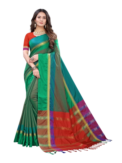KALINI Green & Orange Zari Art Silk Saree