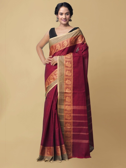 

Unnati Silks Maroon & Brown Pure Cotton Chettinad Saree