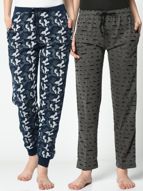 

VIMAL JONNEY Women Pack Of 2 Printed Lounge Pants, Navy blue