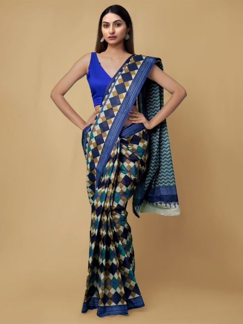 

Unnati Silks Women Blue & Brown Pure Krisha Summer Cotton Sustainable Saree