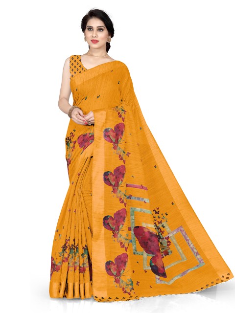 

KALINI Mustard & Pink Floral Saree