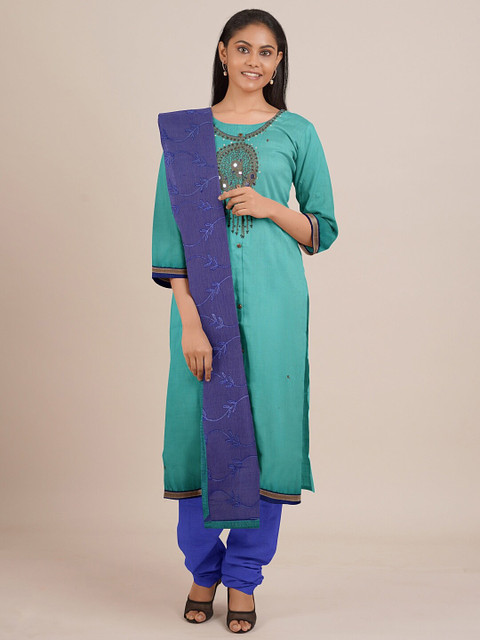

Pothys Green & Blue Embroidered Unstitched Dress Material