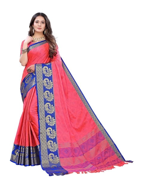 

KALINI Pink & Blue Paisley Zari Art Silk Saree