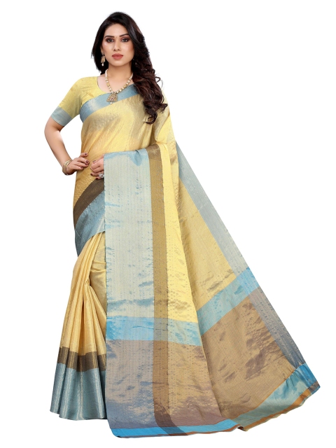 KALINI Yellow & Blue Linen Blend Saree