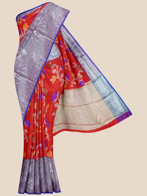 

KLM Fashion Mall Red & Blue Ethnic Motifs Silk Blend Banarasi Saree