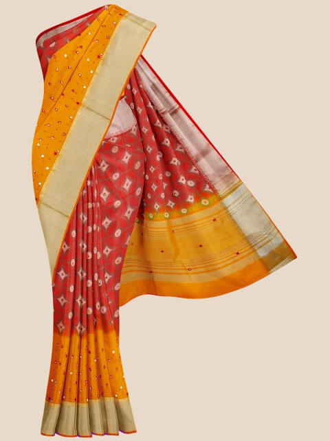 

KLM Fashion Mall Red & Yellow Zari Silk Blend Saree