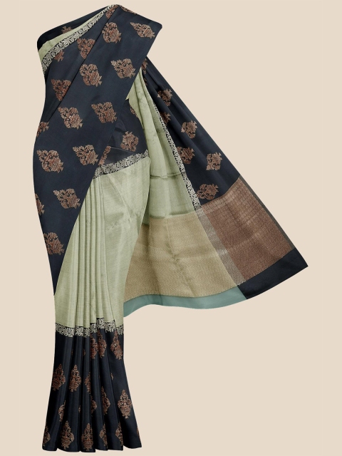 

Kalamandir Green & Navy Blue Ethnic Motifs Silk Blend Banarasi Saree