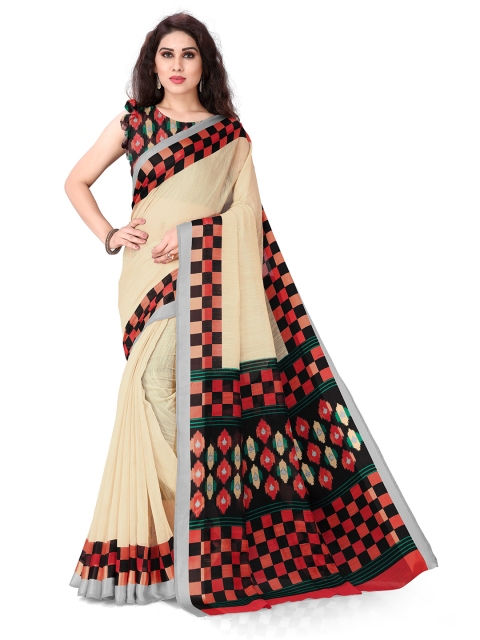 

KALINI Cream-Coloured & Red Ethnic Motifs Saree