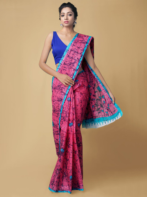 

Unnati Silks Women Pink & Blue Pure Krisha Summer Cotton Sustainable Saree
