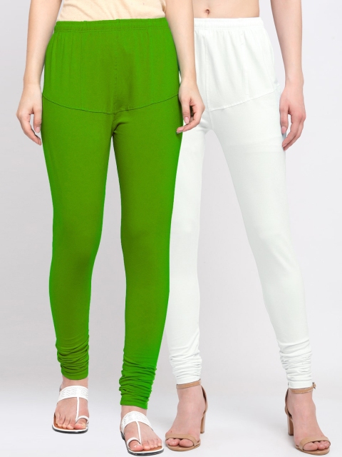 

KLOTTHE Women Pack Of 2 Solid Cotton Churidar-Length Leggings, White