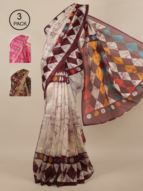

Pothys Pack of 3 Jute Silk Saree, Cream
