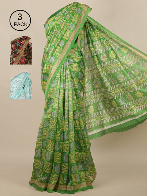 

Pothys Pack of 3 Jute Silk Saree, Green