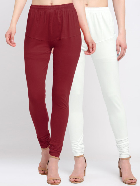 

KLOTTHE Women Pack Of 2 Solid Cotton Churidar-Length Leggings, Off white
