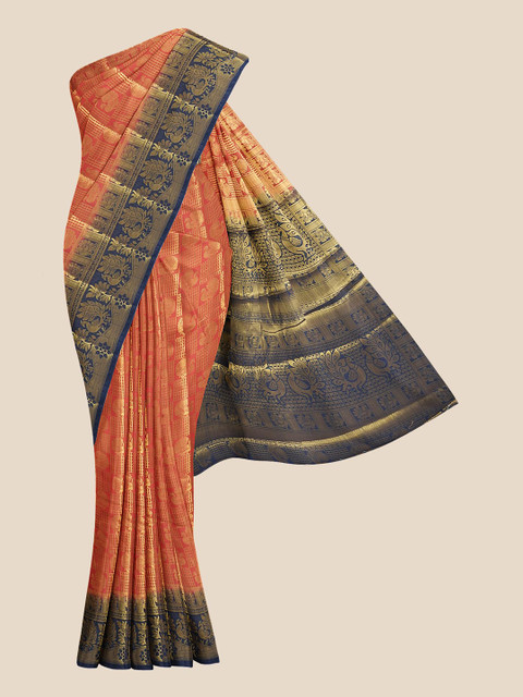 

KLM Fashion Mall Red & Navy Blue Ethnic Motifs Zari Silk Blend Banarasi Saree