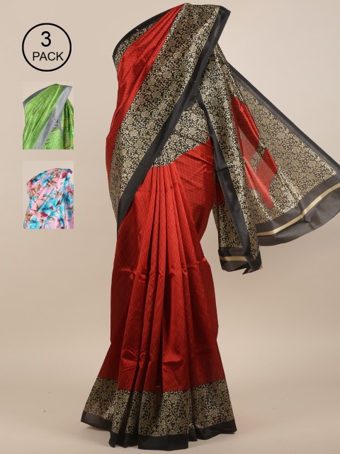 

Pothys Pack of 3 Ethnic Motifs Jute Silk Sarees, Maroon