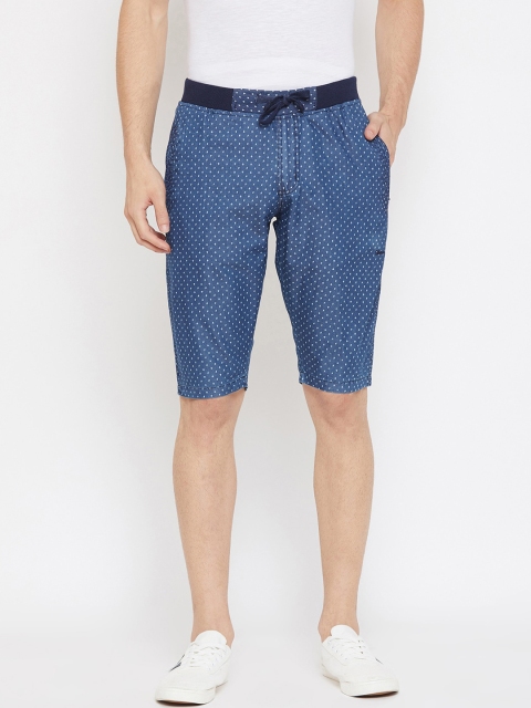

Okane Men Blue Printed Mid-Rise Denim Regular Shorts