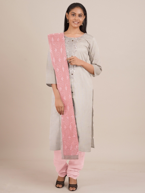 

Pothys Grey & Pink Unstitched Dress Material