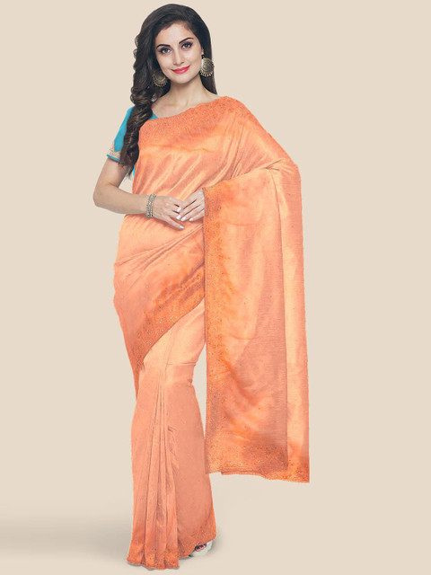 

Kalamandir Coral & Blue Beads and Stones Silk Blend Saree