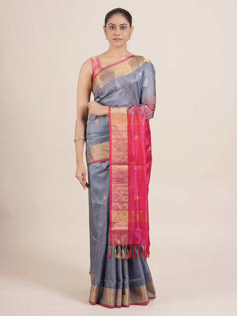 

Pothys Grey & Golden Ethnic Motifs Pure Silk Uppada Saree