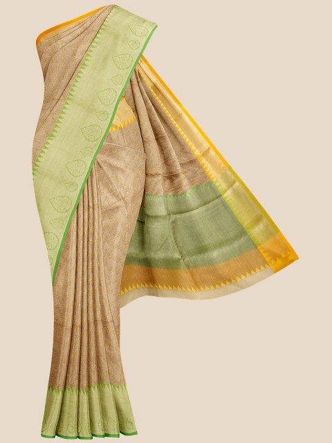 

Kalamandir Beige & Green Striped Silk Blend Banarasi Saree