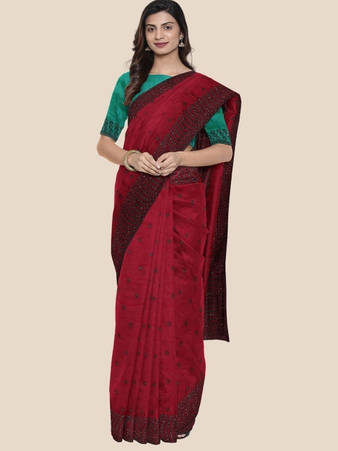 

Kalamandir Maroon & Black Embellished Beads and Stones Silk Blend Saree