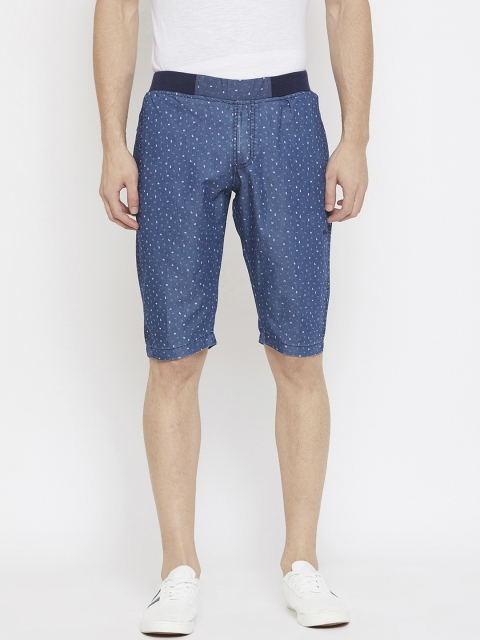 

Okane Men Blue Printed Mid-Rise Denim Regular Shorts