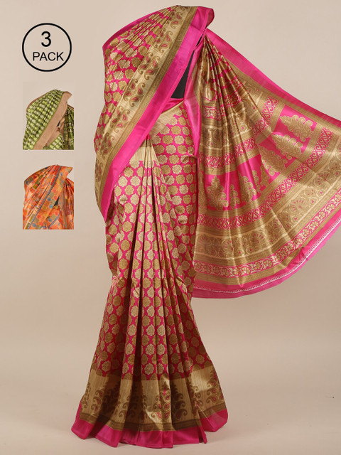 

Pothys Pack of 3 Printed Jute Silk Saree, Multi