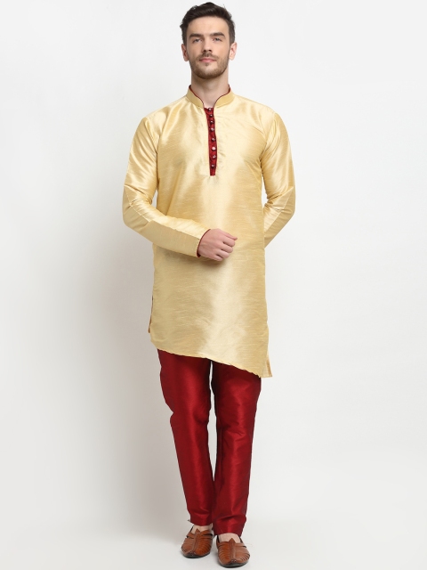 

Benstoke Men Gold & Maroon Silk Kurta with Pyjamas