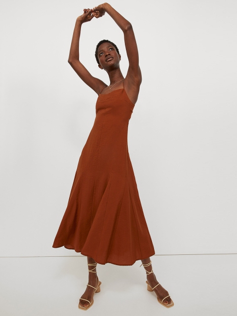 

H&M Brown Satin Midi Ankle-length Lyocell-Mix Dress