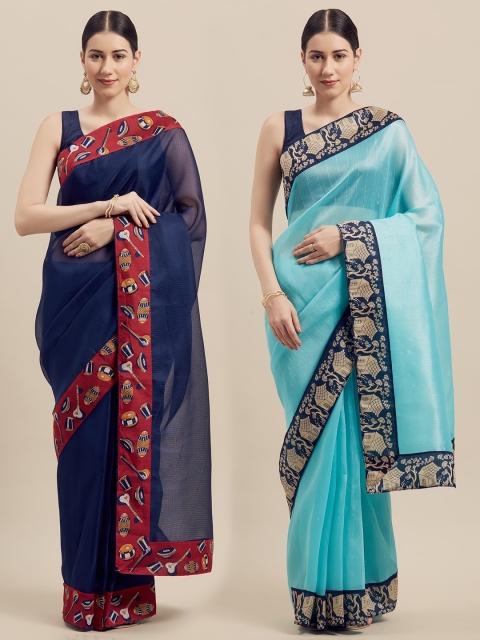 

KALINI Women Pack Of 2 Printed Sarees, Navy blue