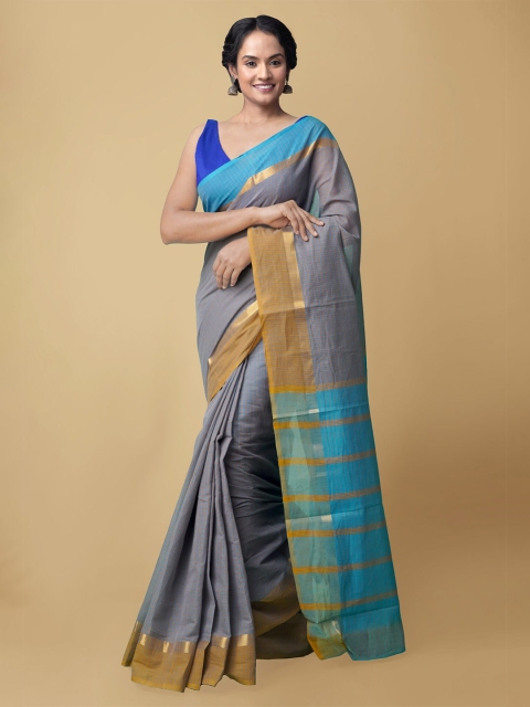 

Unnati Silks Grey & Blue Set of 2 Pure Cotton Mangalagiri Saree