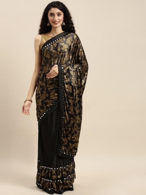 

KALINI Black & Brown Woven Design Voile Saree