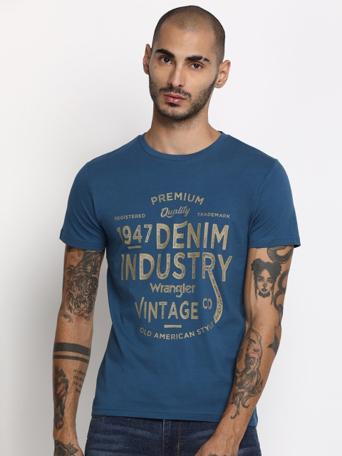 

Wrangler Men Blue Typography Printed T-shirt