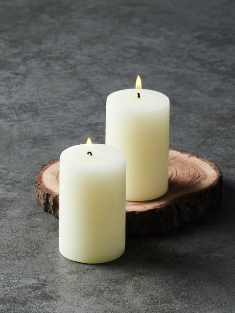 

Pure Home and Living Set Of 2 White Textured Pillar Candles