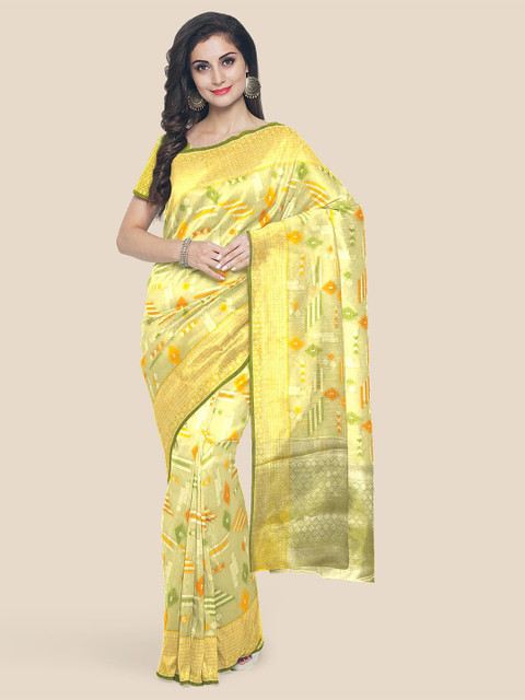 

Kalamandir Yellow Ethnic Motifs Silk Blend Banarasi Saree