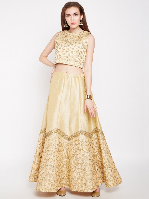 

studio rasa Women Gold Coloured Embroidered Scallop Lehenga Set