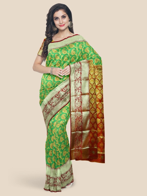 

Kalamandir Green & Gold-Toned Ethnic Motifs Silk Blend Saree
