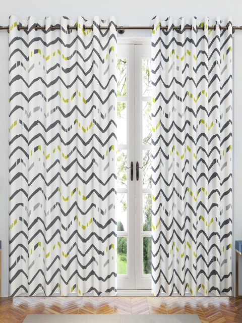

Divine Casa White & Grey Set of 2 Geometric Long Door Curtains