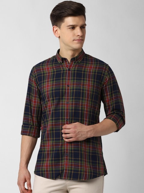 

Peter England Casuals Men Navy Blue Slim Fit Checked Cotton Casual Shirt