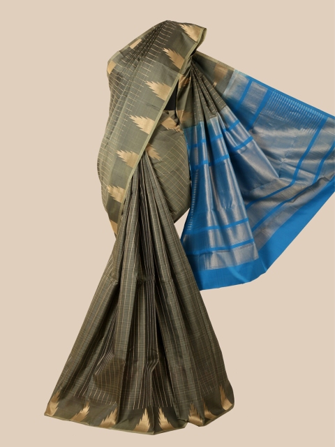 

Pothys Grey & Golden Striped Pure Silk Kanjeevaram Saree