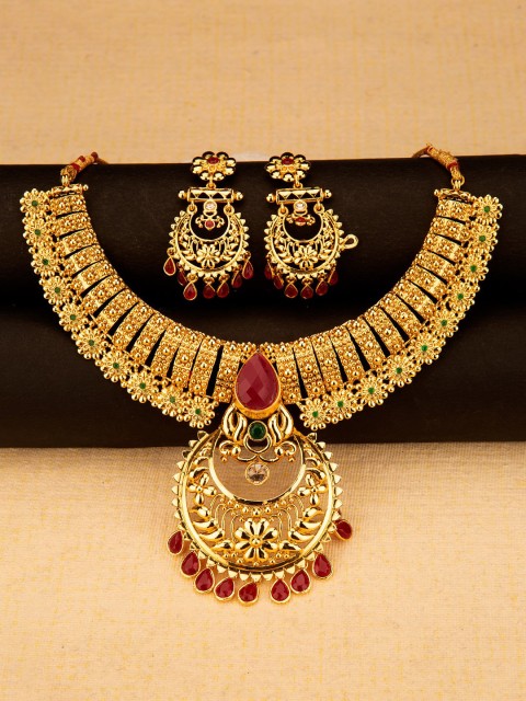 

Studio Voylla Gold-Plated Red Stone-Studded Jewellery Set