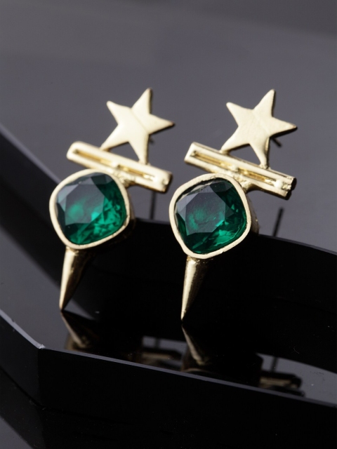 

DIVA WALK Gold-Plated & Green Geometric Drop Earrings