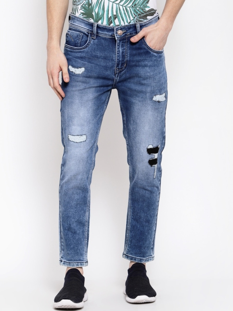 FEVER Men Blue Slim Fit Mildly Distressed Heavy Fade Stretchable Jeans