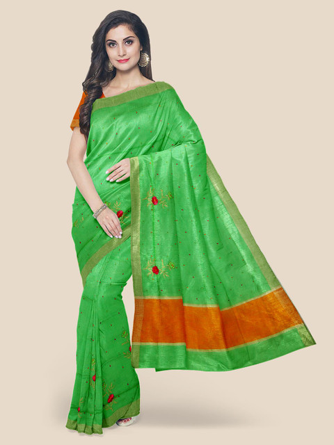

Kalamandir Green & Orange Linen Blend Saree