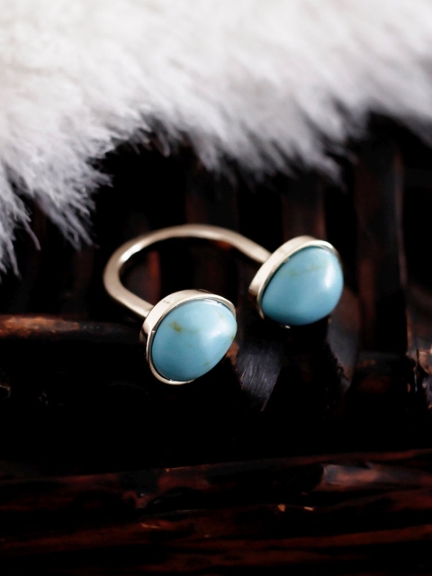 

Bellofox Gold-Plated Turquoise Blue Stone-Studded Adjustable Finger Ring