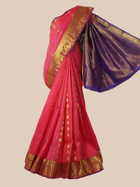 

Pothys Pink & Blue Ethnic Motifs Zari Pure Silk Kanjeevaram Saree
